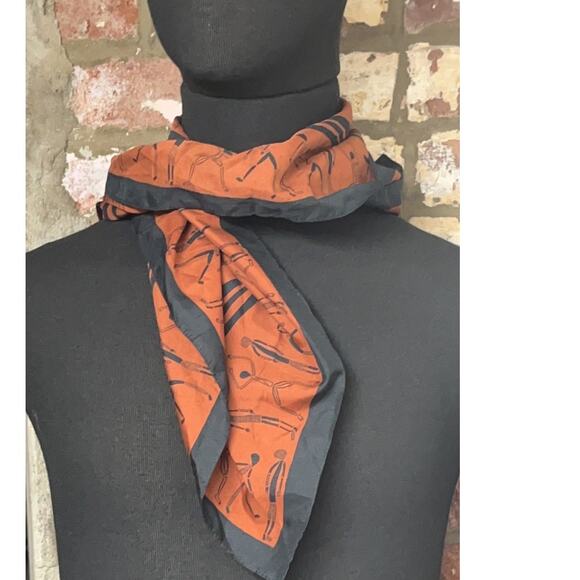 Vintage Scarf - African Dancers - Signed - Brown - 26" x 26" - Picture 3 of 6